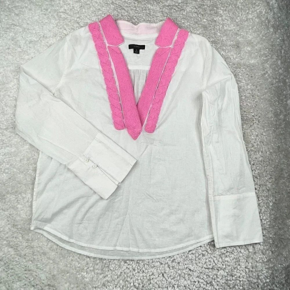 J. Crew Soutache Trim Blouse Whit Pink FLAW